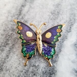 Vintage Purple and Green Butterfly Brooch, Colorful Wings, Lapel Pin, Estate